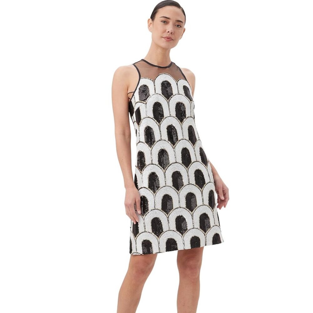 Trina Turk Johana Black & White Sequin Sleeveless Shift Dress-Size XXL-Worn Once